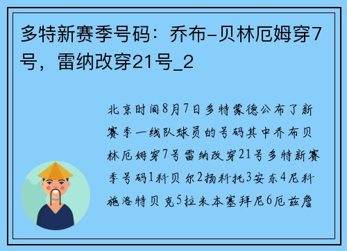 多特新赛季号码：乔布-贝林厄姆穿7号，雷纳改穿21号_2